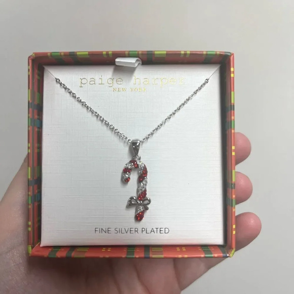 Christmas Paige Harper Fine Silver Plated Candy Cane Christmas Holiday Necklace - Picture 2 of 4